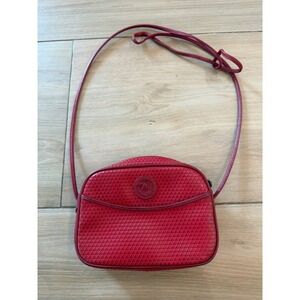 Vintage Liz Claiborne Red Textured Crossbody Bag Leather Trim Camera Bag 80s
